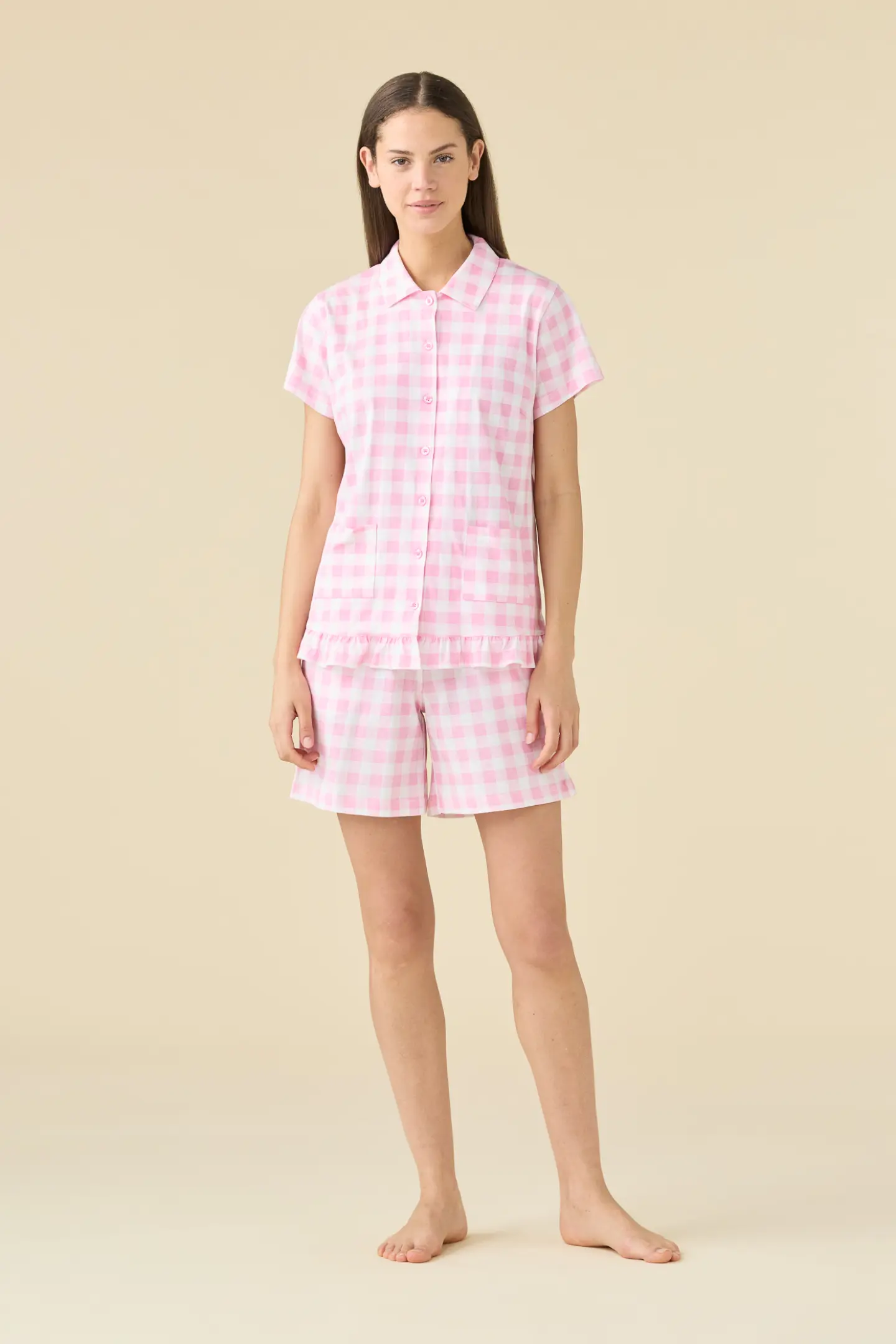 Pigiama donna estivo in cotone vichy heart