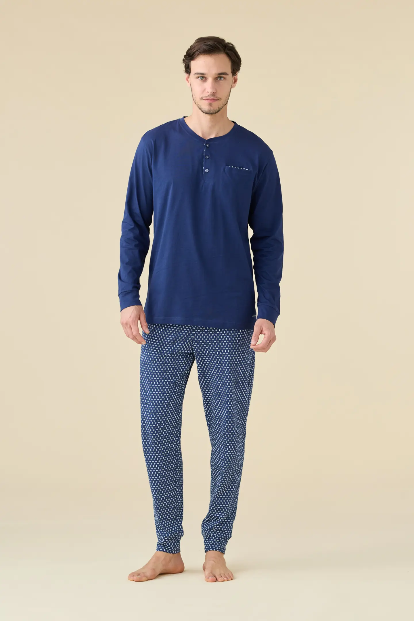 Pigiama uomo estivo in cotone articolo navy dot