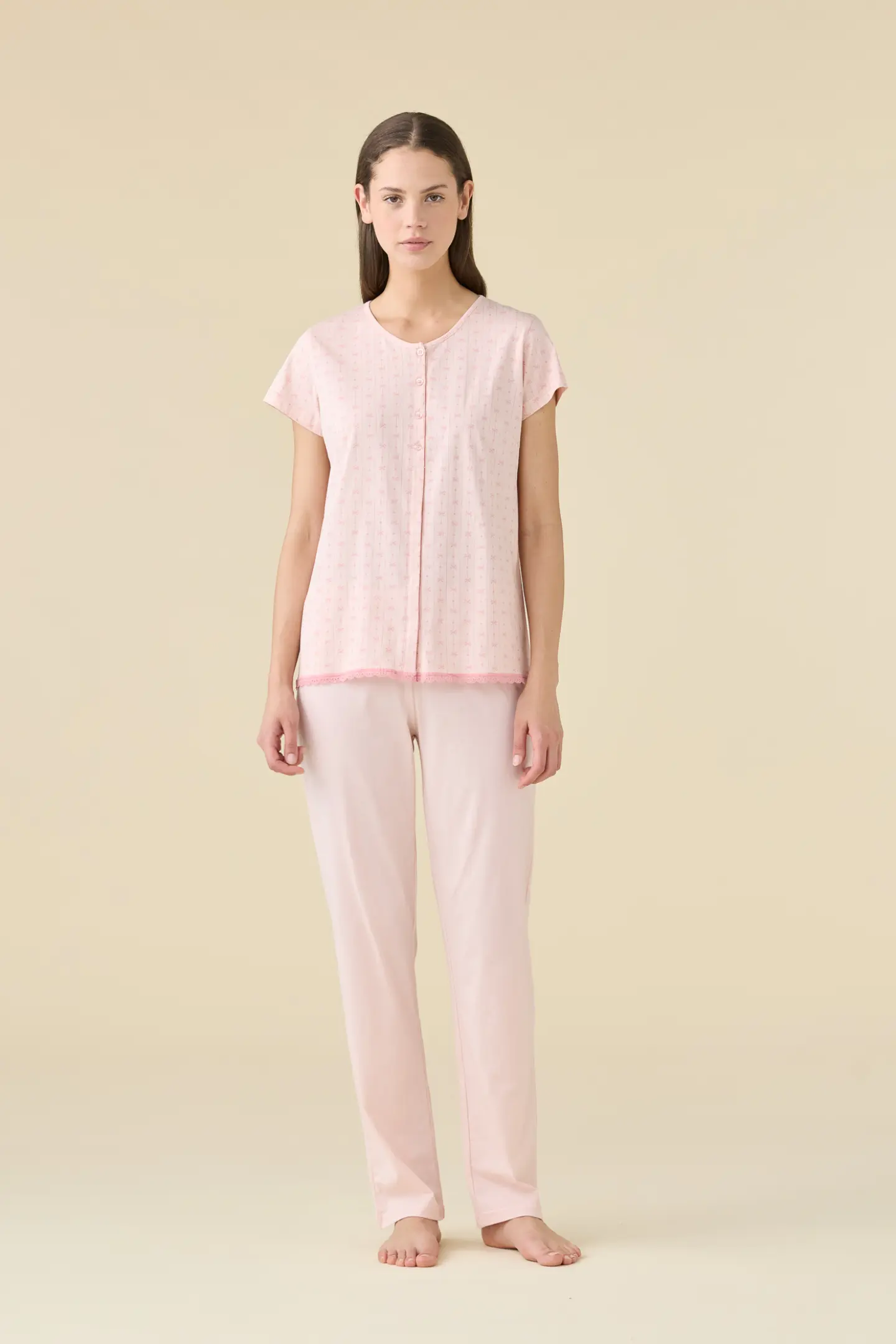Pigiama donna estivo in cotone manica corta pantalone lungo romantic